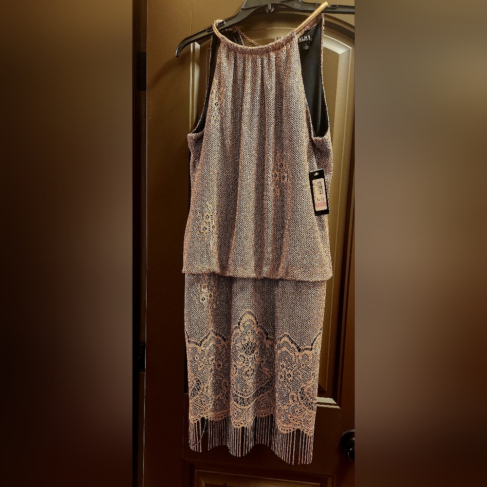 Womens Gold Lace Lined Cocktail Dress